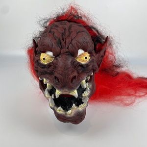 Vintage 2001 Paper Magic Group Halloween Mask Scary Ugly Demon Face With Wig